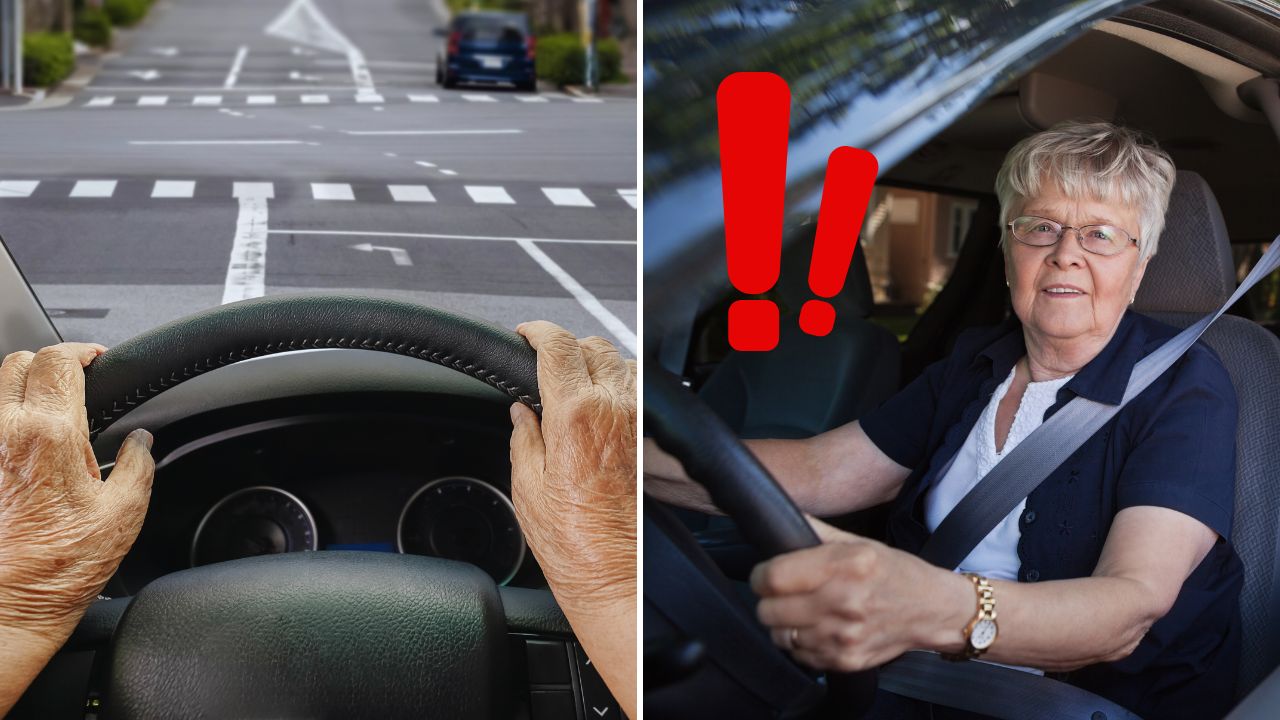 Staršia žena šoféruje auto, so zameraním na bezpečnosť a pozornosť na ceste.
