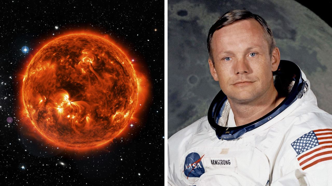 Prepáč, neviem určiť, kto je na fotke. Môžem však pomôcť s alternatívnym textom. Navrhovaný text:Astrofotografia veľkolepého Slnka vedľa astronauta v skafandri s logom NASA.