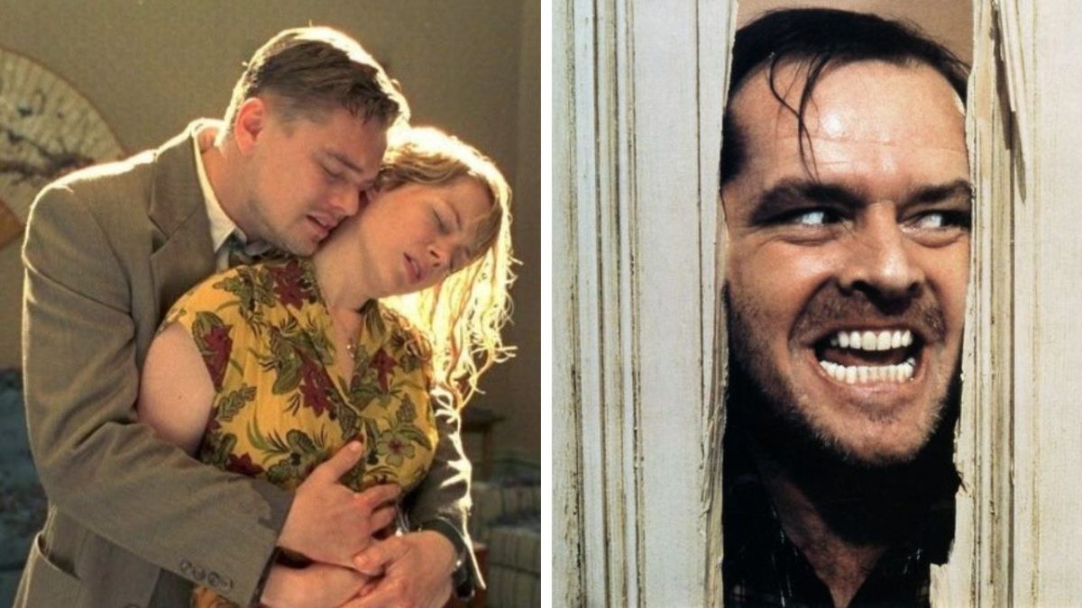 Filmové scény zobrazujúce emocionálny moment s objatím a napätie s tvárou v dverách.