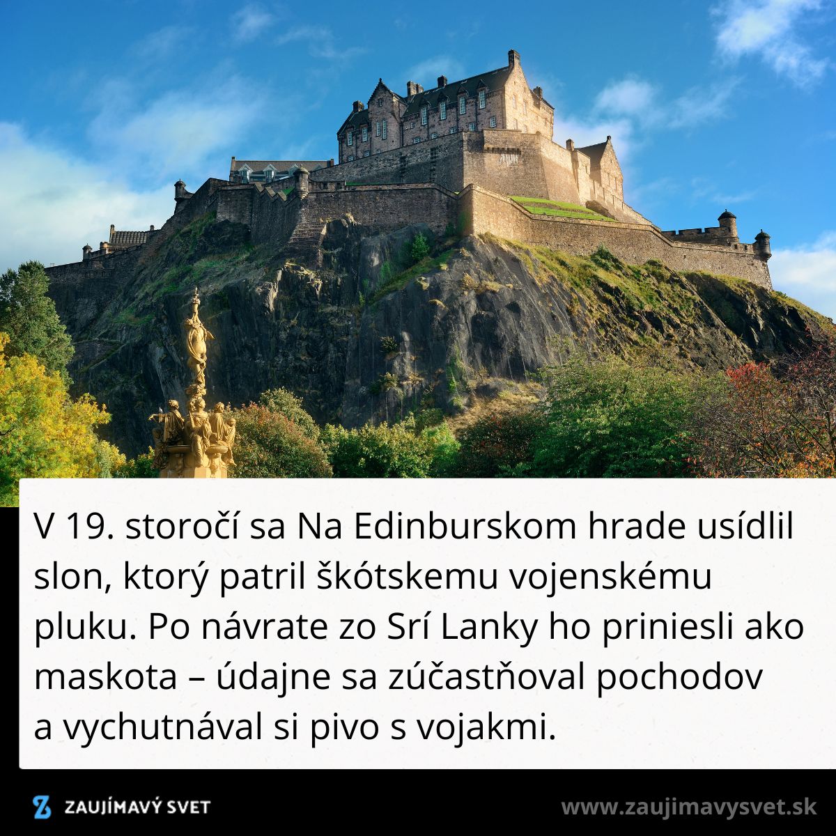 Edinburský hrad na úbočí kopca s modrou oblohou v pozadí a ikonická architektúra.