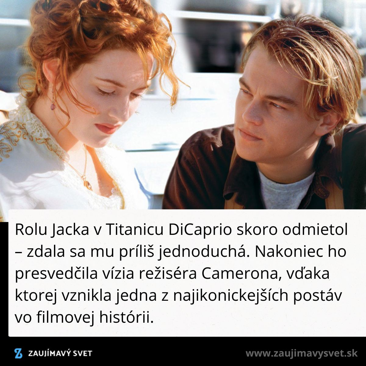 Dvojica na palube lode, ikonická filmová scéna z filmu Titanic.