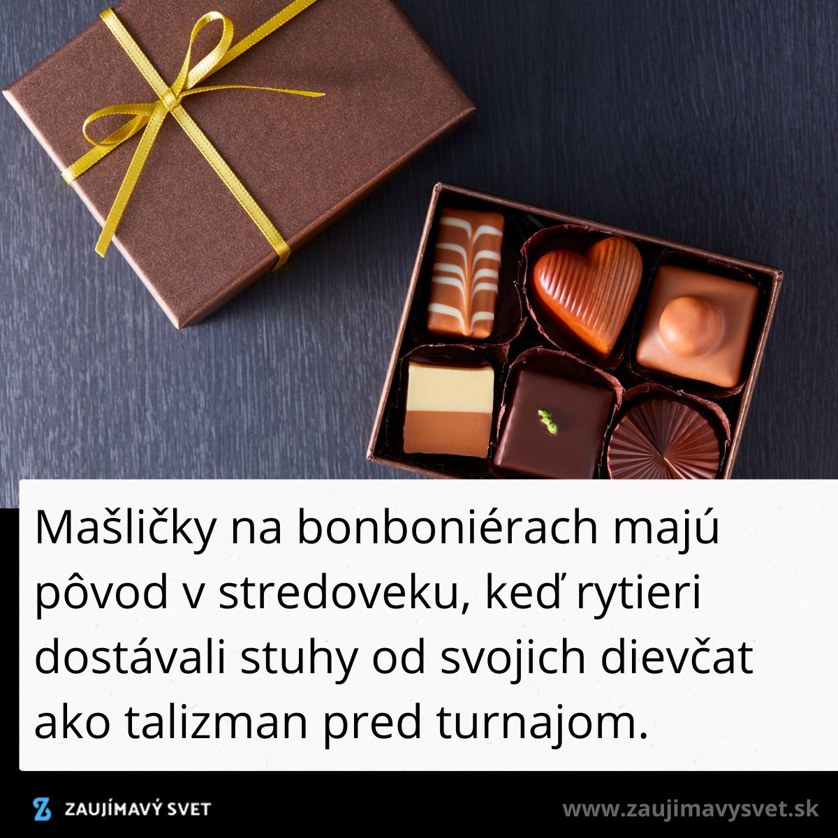 Bonboniéra so stredovekou inšpiráciou, zdobená stuhou, otvára svet chutí a symboliky.