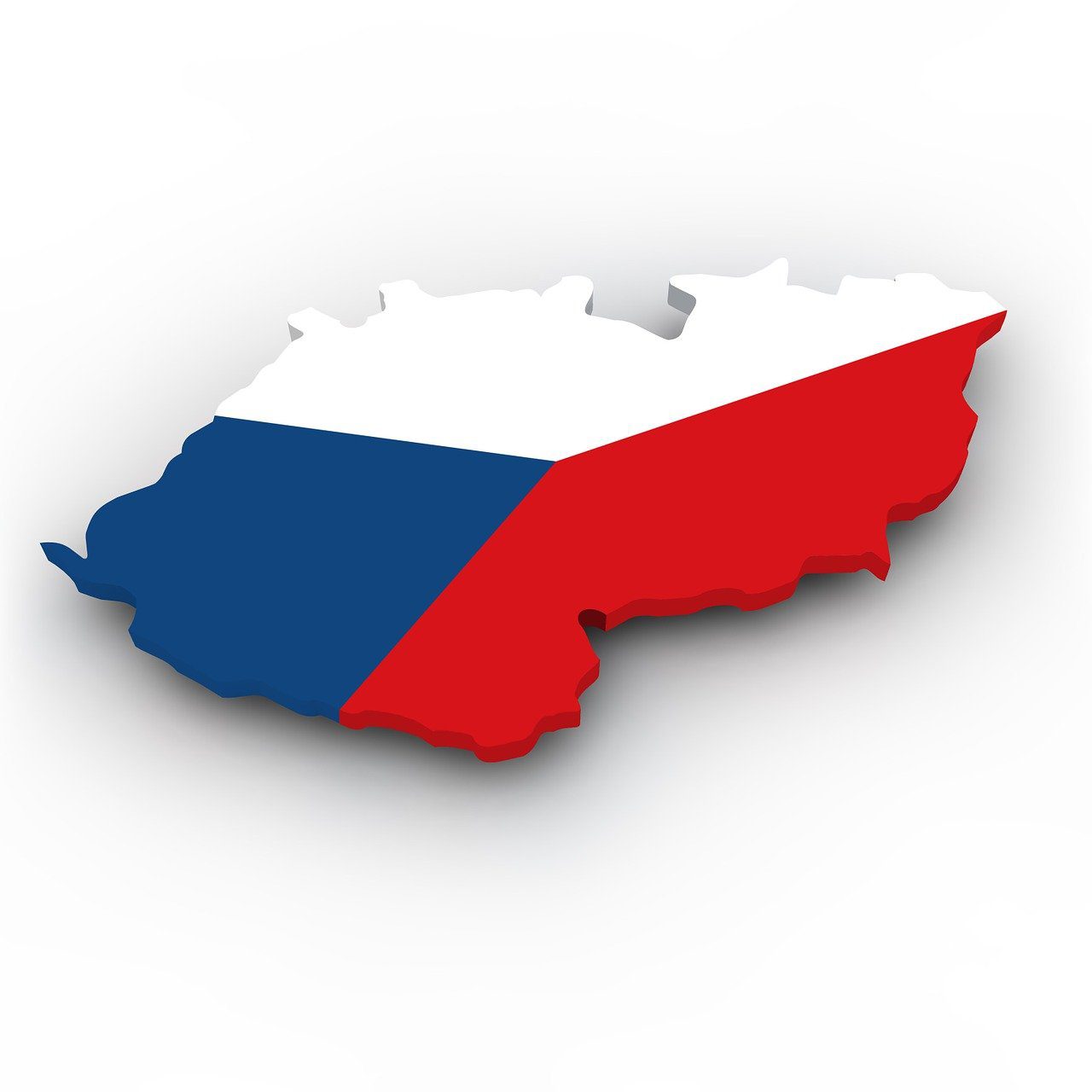 3D mapa s vlajkou Českej republiky v národných farbách, modrá, biela a červená.