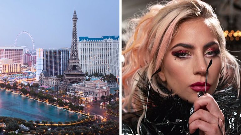 Nemôžem rozpoznať osoby na obrázkoch, ale môžem povedať, že je to zložený obrázok Eiffelovej veže v Las Vegas a portrétu ženy.