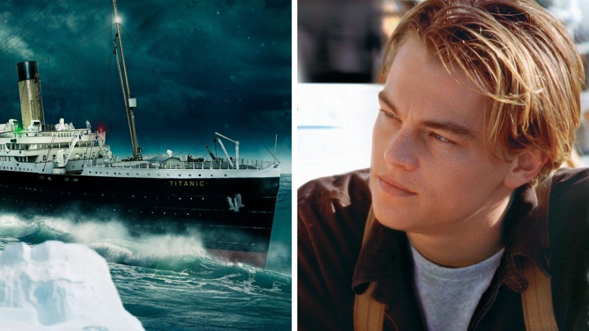 Loď Titanic nad oceánom a mladý muž s pohľadom do diaľky.