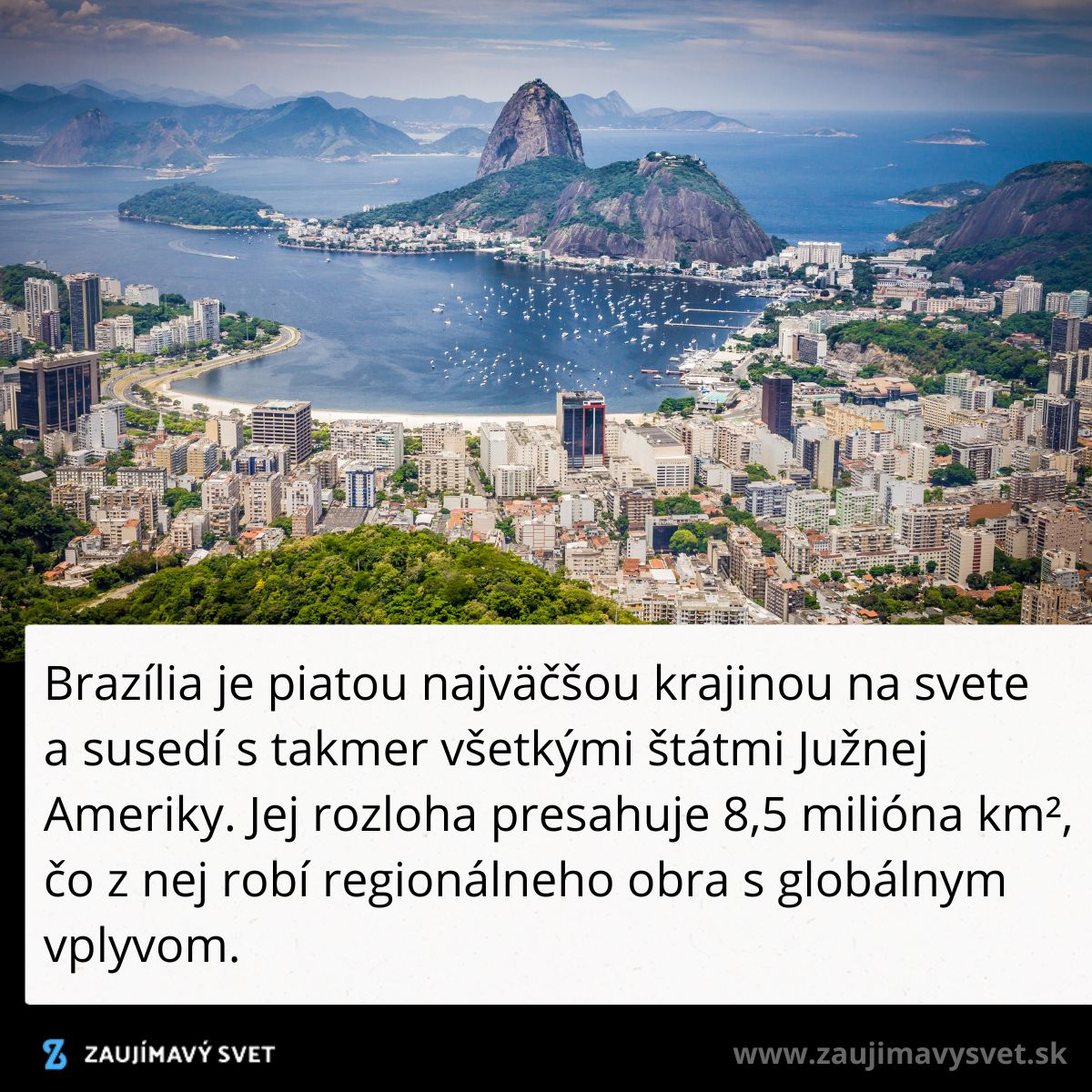 Panoráma Rio de Janeiro s výhľadom na zátoku a horu Cukrová homoľa, populárna turistická atrakcia v Brazílii.