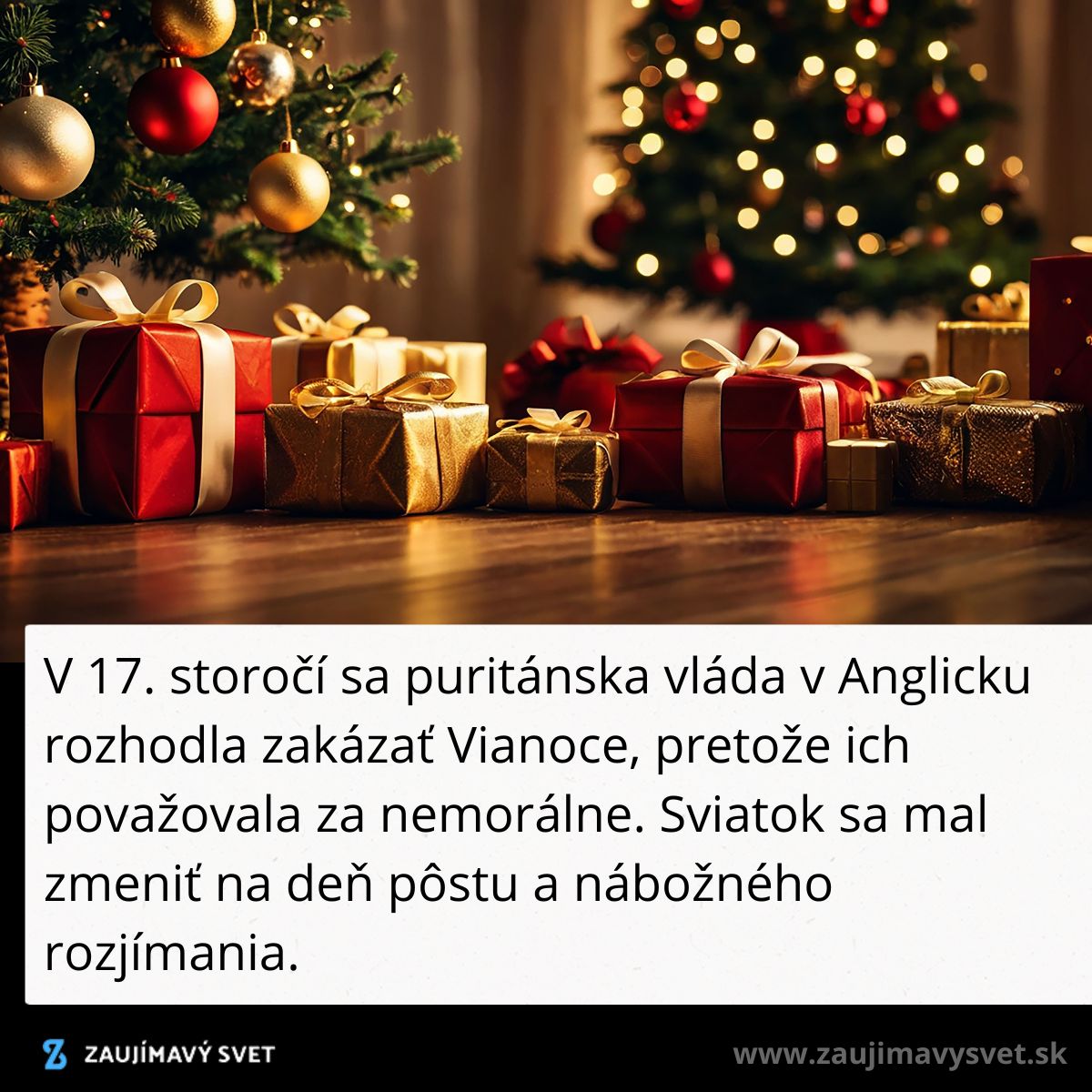 Vianočný stromček a darčeky v pozadí.
