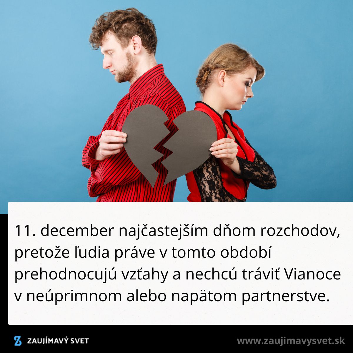 Muž a žena držiaci rozlomené srdce naznačujúce tematiku rozchodu alebo konca vzťahu.