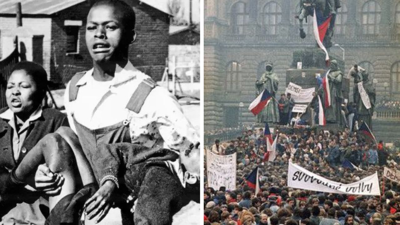 Dva historické protesty: Apartheid v JAR a demonštrácie v Československu za slobodu a demokraciu.