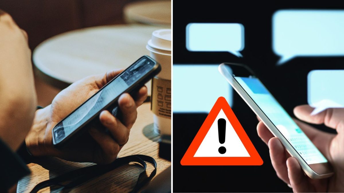 Dve osoby držia mobilné telefóny; pozor na bezpečnostné hrozby online.