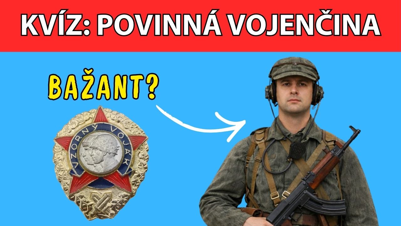 Kvíz o povinnej vojenskej službe: odznak vzorného vojaka a vojak v uniforme, otázka: bažant?