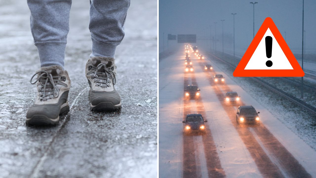Chôdza po zľadovatených chodníkoch a opatrná jazda autom v zimných podmienkach na klzkej ceste.
