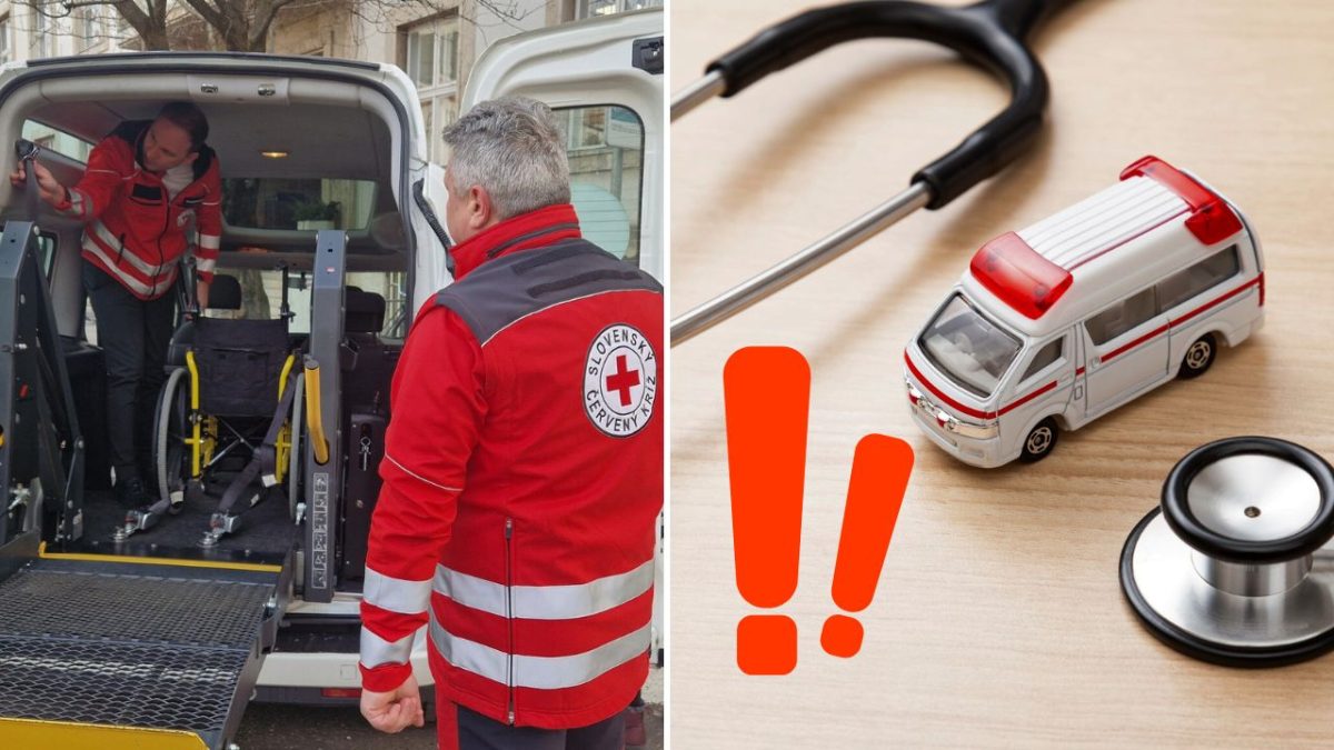 Zdravotníci pripravujú sanitné vozidlo na prepravu pacienta; sanitka a stetoskop na stole.