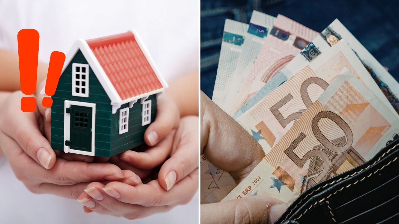Miniatúrny domček v rukách, vedľa eurá vyberané z peňaženky. Symbol hypotéky a realitného trhu.